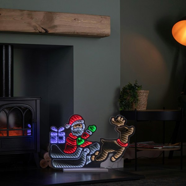 Samuel Alexander 60cm Light up Santa in Sleigh with Present Christmas Infinity Mirror with Multi-Coloured LEDs