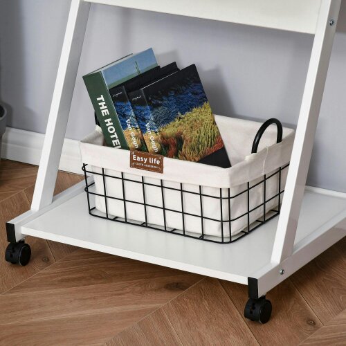 Wyld Haus Suel 60cm Wooden White Mobile Z Shaped Desk With Castor Wheels And Sliding Keyboard Tray