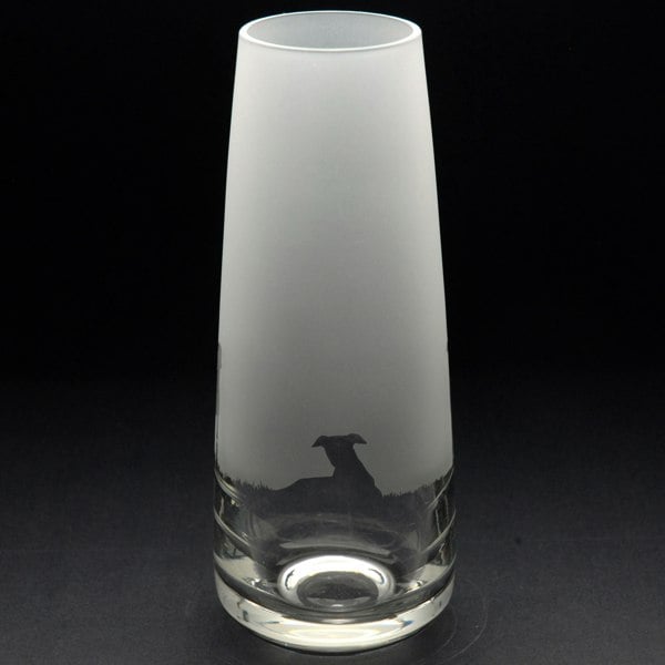 Glyptic Glass Art Whippet Dog Glass Bud Vase - Hand Etched/Engraved Gift