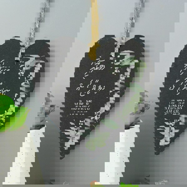 Personalised Memento Company Personalised Botanical Slate Heart Decoration