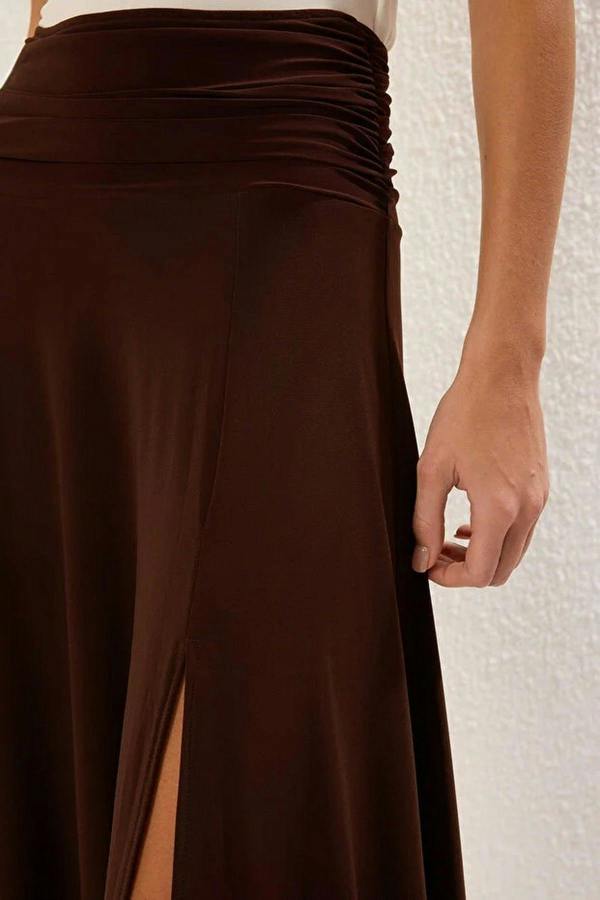 WOVCOR Waist Detail Slit Stretch Knit Maxi Skirt