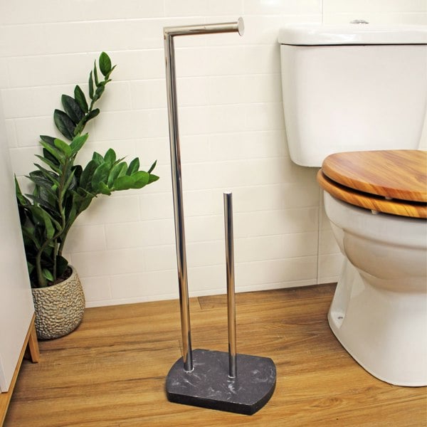 Showerdrape Octavia Grey Marble & Chrome Toilet Roll Holder & Spare Paper Holder Combination