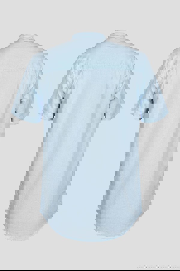 ENORSIA Sky Blue Cotton Linen Grandad Collar Shirt