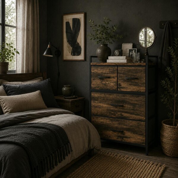 Wyld Haus Tolito Fabric And Wood Rustic Brown 4 Drawer Rustic Storage Chest