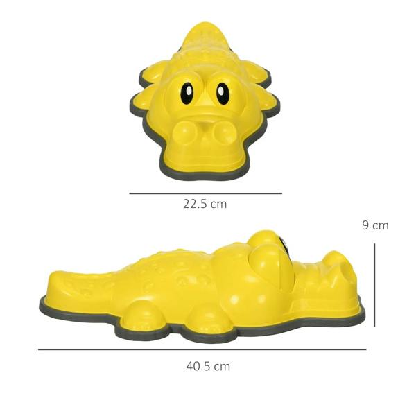 Yellow crocodile-shaped stepping stone with visible size markings