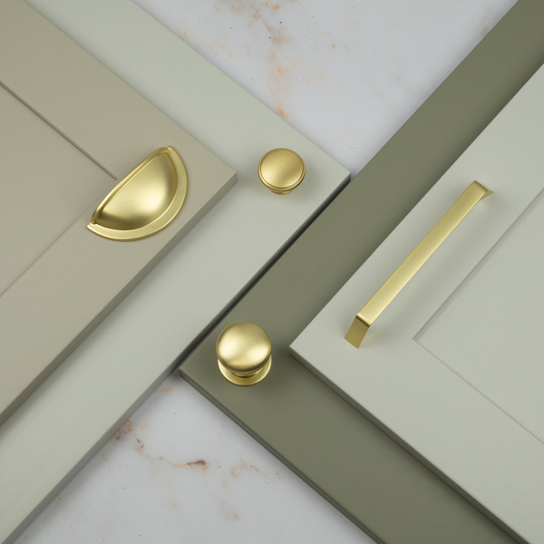 Handle & Home Brushed Brass Contemporary Handles and Coordinating Knobs