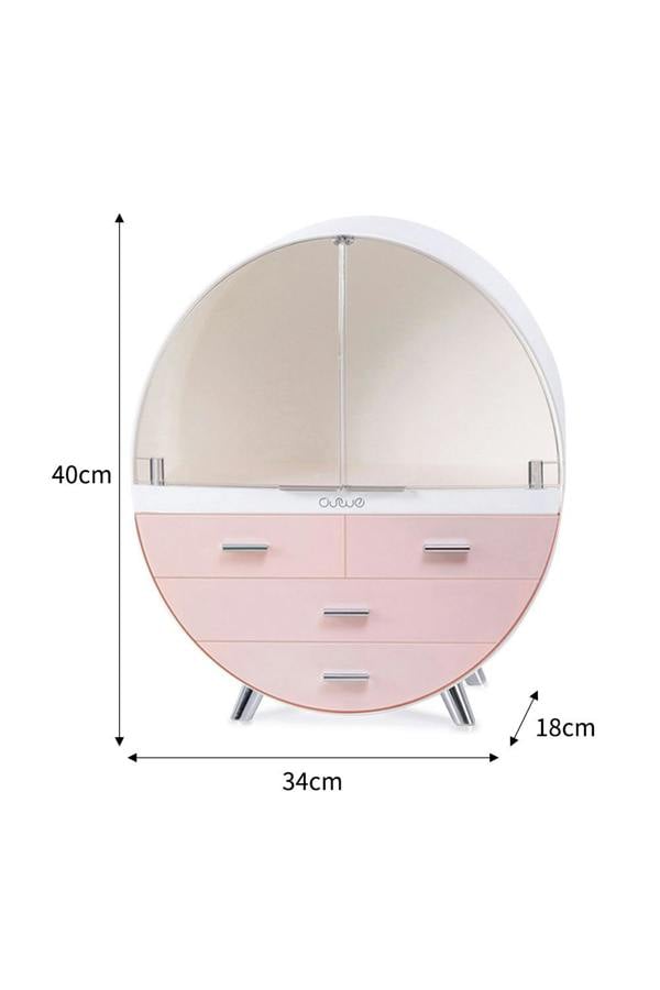 Living and Home 40CM High Round Transparent Cosmetic Display Box With 4 Drawers Storage Box