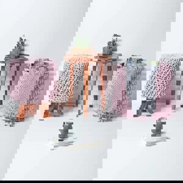 HOMESCAPES Tall Cotton Knitted Footstool on Legs