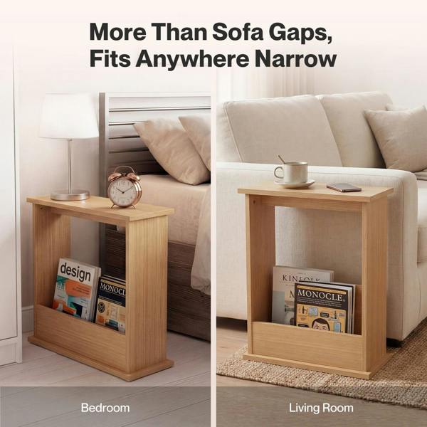Levede Side Table Slim Storage Magazine Rack Sofa End Table Small Space Oak