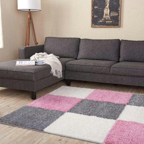Geometric Design Thick Shaggy Area Rugs Pink