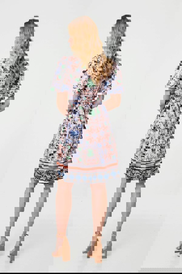 Pink | Printed Tie-Up Waist Knee Length Dress
