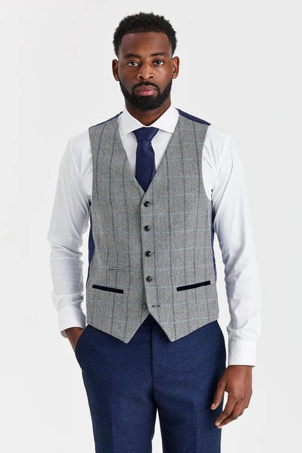 Paul Andrew Arthur Navy Suit with Harris Grey Tweed Waistcoat