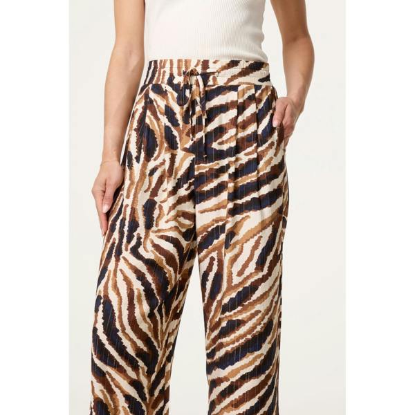 Blue Vanilla Tiger Print Drawstring Wide Leg Trousers