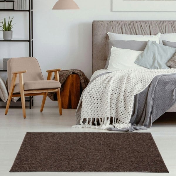 Brown Low Pile Area Rug Plain Design