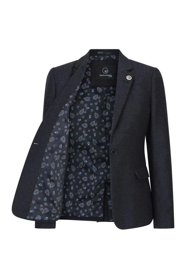 TruClothing Womens Black Herringbone Check Tweed Wool Blend Blazer