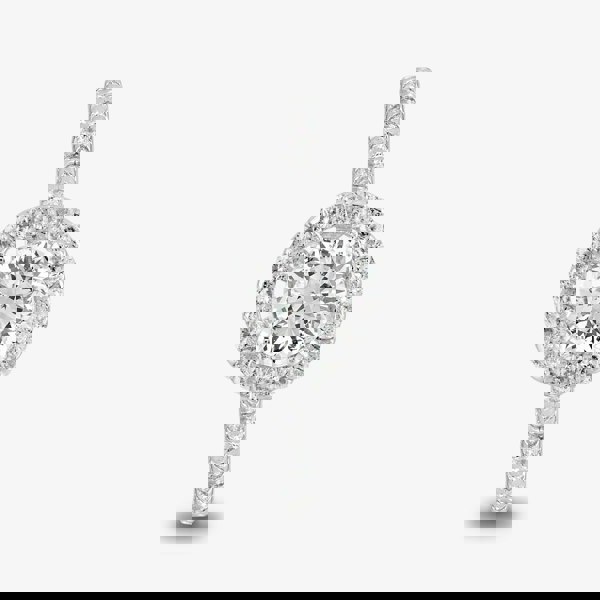 Starbright Silver Round Cubic Zirconia Halo Shouldered Ring R3578 3A