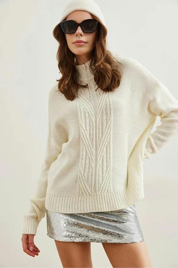 Hoxton Gal High-Neck Cable Knit Sweater