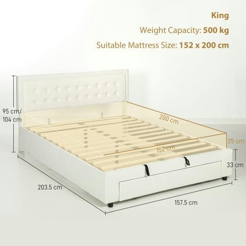 Wyld Haus Zina 5FT King Size Ottoman Bed Frame with Front Divan Drawer Storage Cream