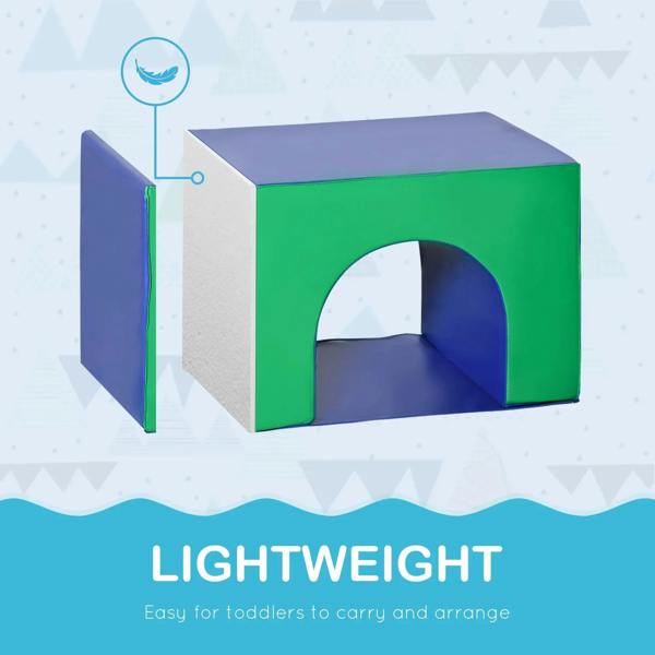 Kids soft playset cube house with green base and blue arched doorway
