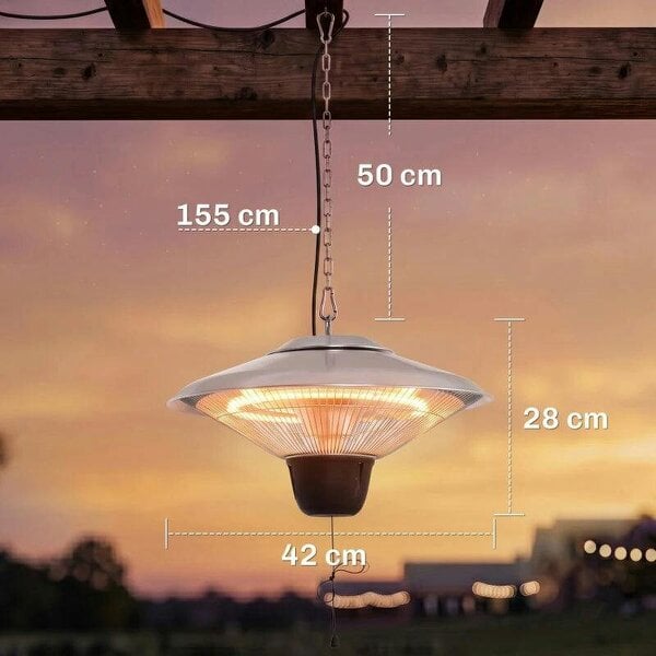 Bobobiy 1500W Outdoor Heater Outdoor Ceiling Mounted Aluminium Halogen Electric Hanging Heating Light Pull Switch Control
