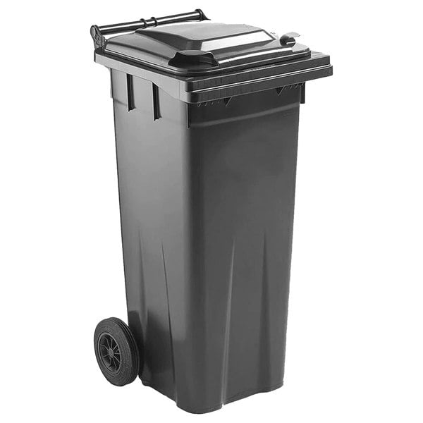 Grey 140L Compact Sized Waste Recycling Wheelie Bins With Strong Rubber Wheels & Lid