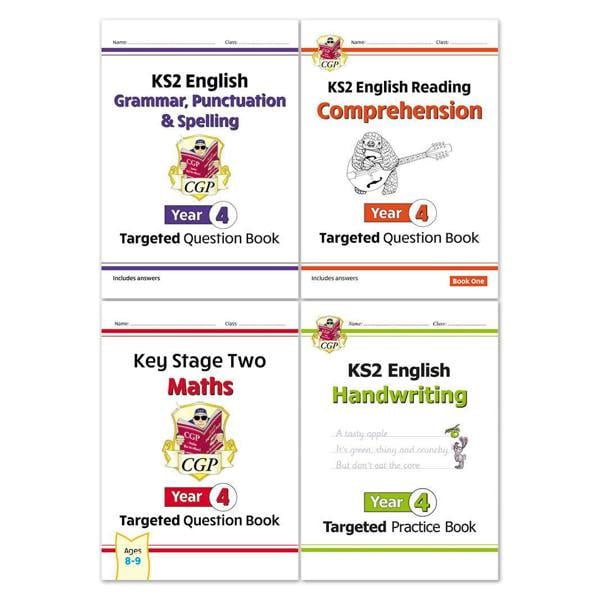 CGP KS2 Year 4 Workbook Bundle – Ages 8-9 (Grammar Punctuation and Spelling, Reading Comprehension, Handwriting, Maths)