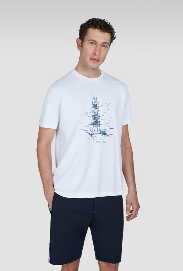 Paul & Shark Men's T-Shirt in Cotton Jersey With Lighthouse Print - White