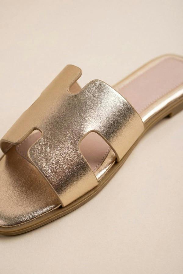 Aria Womens H-Strap Flat Slide Sandals - GOLD