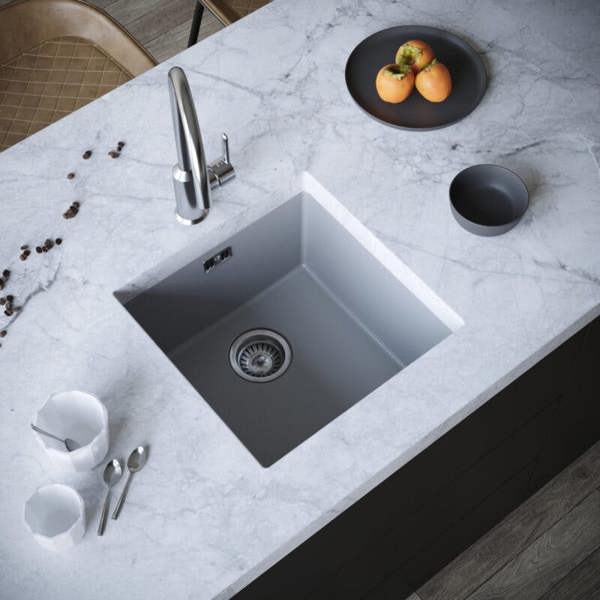 Flode Vänern | 1.0 Bowl Comite Kitchen Sink | Inset or Undermounted | Strainer Waste Supplied | Matt Grey Finish