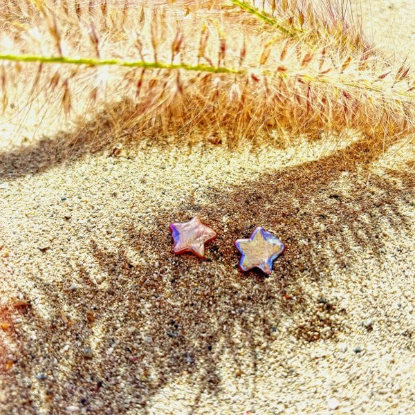 Pink and purple star pearl stud earrings. Star pearls studs.