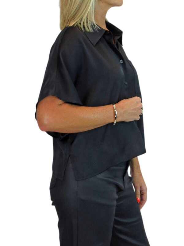 Paulo Due Women's Cropped Satin Shirt Short Sleeve Batwing Blouse