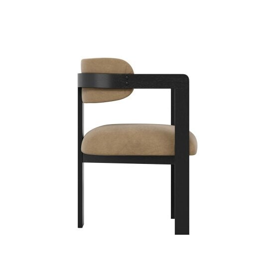 Wyld Haus Thurles Upholstered Tan Velvet and Black Wood Dining Chair