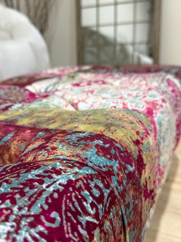 PREMIUM Elle PRINTED PATTERN FABRIC FOOTSTOOL POUFFE FOOTREST TABLE - ISTOOLS