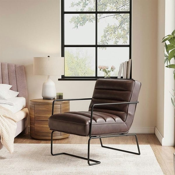 Retro Style PU leather Upholstered Armchair Metal Base Office Chair Lounge Chairs Living and Home