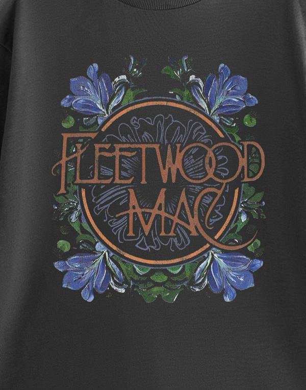Fleetwood Mac Mens Black Flowers Short Sleeved T-Shirt