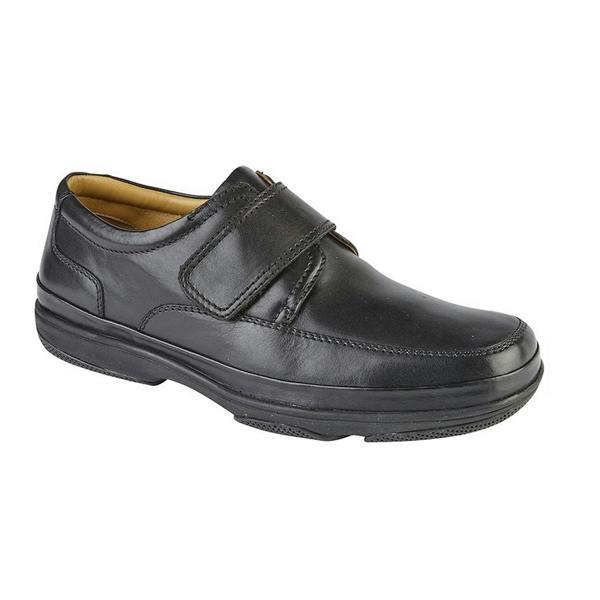 Roamers Mens Leather Wide Fit Touch Fastening Casual Shoes - Black - 