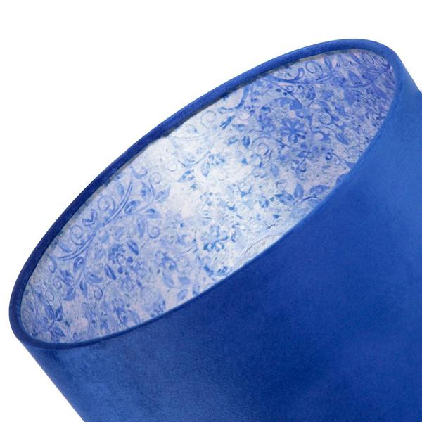 Deep Sea Blue Velvet Drum Lamp Shade with Inner Floral Pattern Lining Image 5