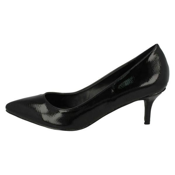 Anne Michelle Ladies Anne Michelle Kitten Heel Crinkle Patent Court Shoes