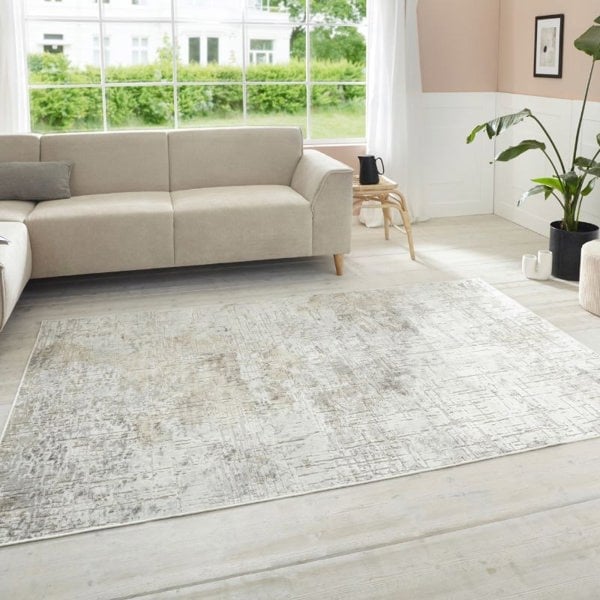 Short-Pile Design Beige Rug - Modern Abstract