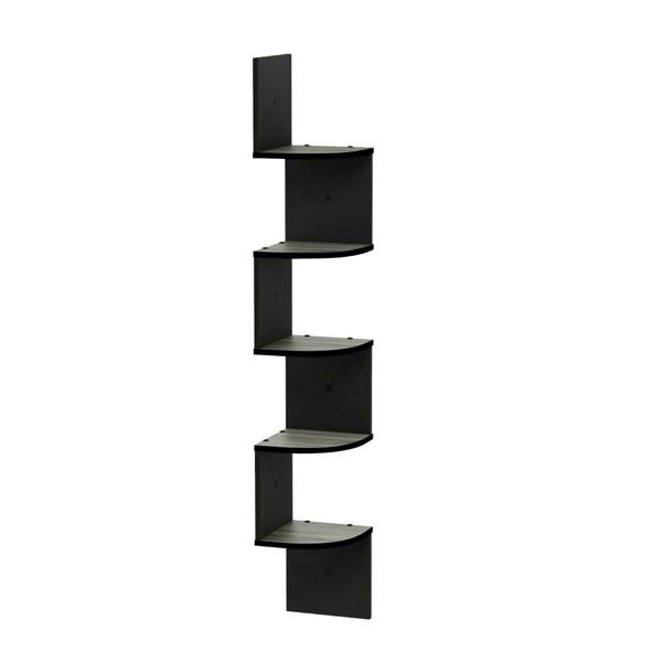 WALPLUS Rossi 5-Tier Wall Mount Floating Radial Corner Shelf, French Oak Grey/Black perfect for organized storage and display