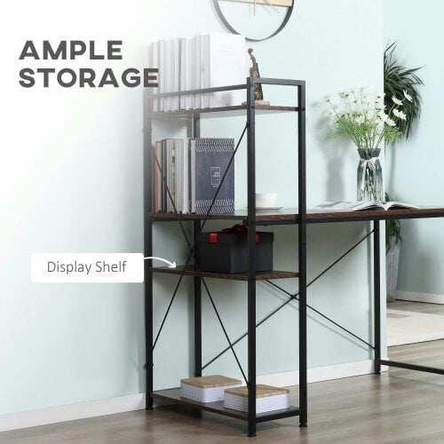 Wyld Haus Ledo 120cm Rustic Brown And Black Reversible Industrial Home Office Desk With Side Shelving