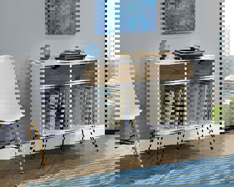 Dorel Home Concord Turntable Stand with 2 Drawers White / Oak Look