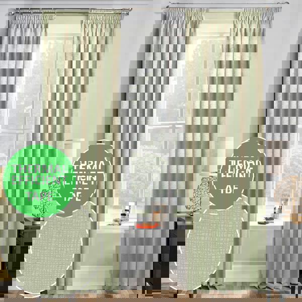 Enhanced Living Green Plain Thermal Room Darkening Energy Saving Tape Top Curtains For Living Rooms & Bedrooms