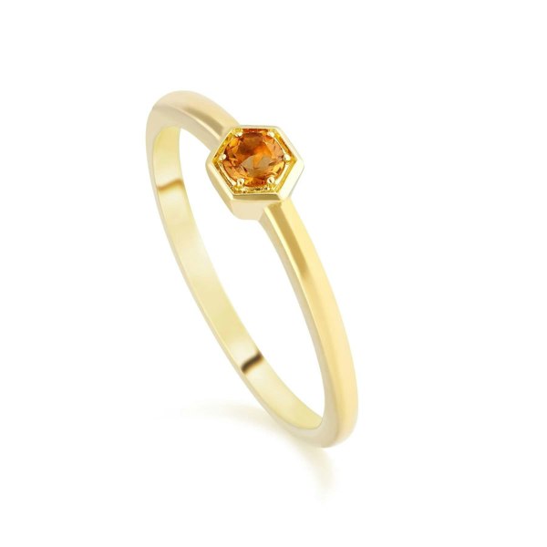 135R1837019 Honeycomb Inspired Citrine Solitaire Ring in 9ct Yellow Gold 1