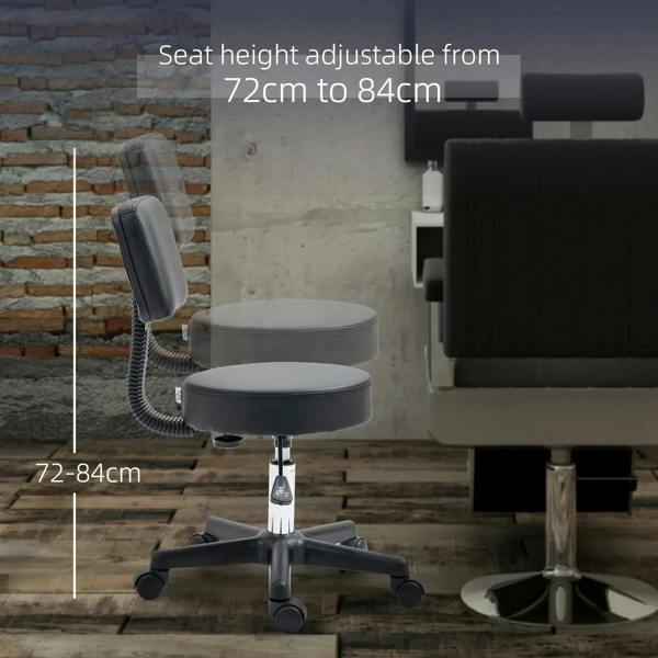 Black height-adjustable swivel salon chair with padded seat and spring column