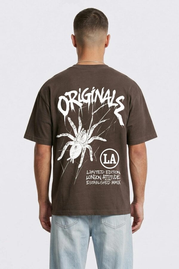 London Attitude Originals Oversized Heavyweight Spider Graphic T-Shirt - Dark Chocolate