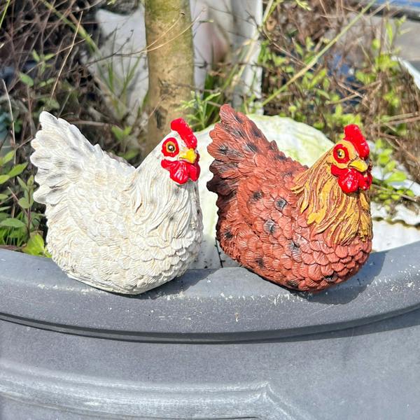 Farmwood Pair of Pot Topping Chicken Garden Ornaments