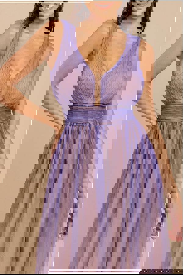 Sleeveless Ombre Pleated A-Line Maxi Dress - Lilac Ombre DR4083