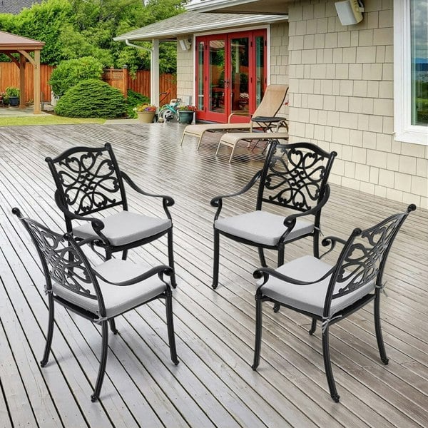 4Pcs Aluminum Outdoor Patio Dining Armchair with Thick Cushions Patio Side Chairs Living and Home