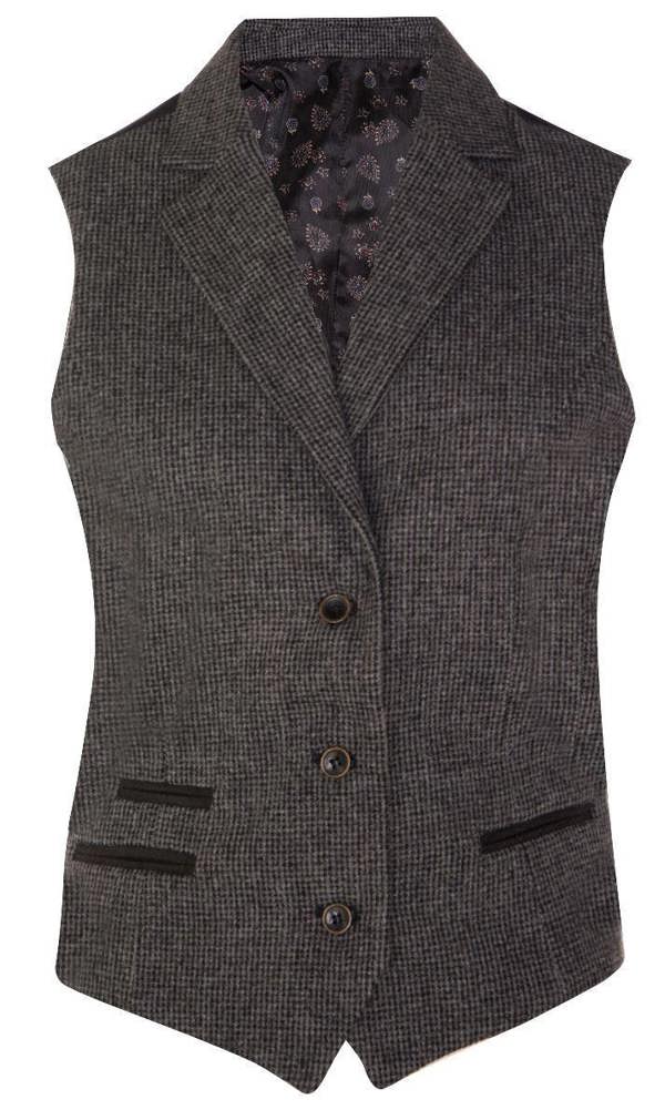 TruClothing Womens Tweed 1920s Herringbone Grey Waistcoat